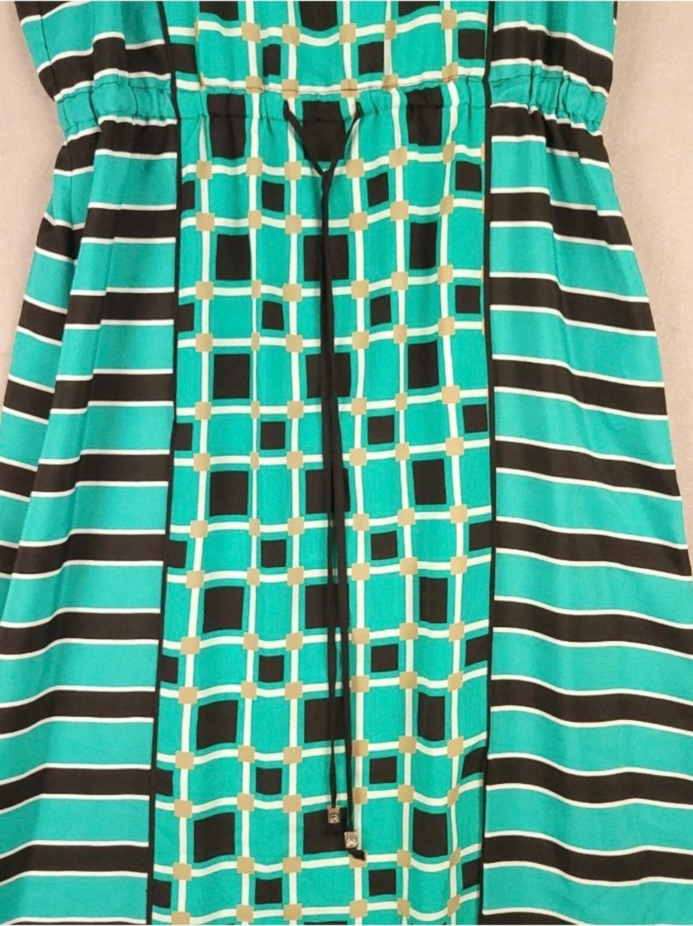 Michael Kors Teal and Black Geometric Stripe Maxi Dress Small - Picture 3 of 11